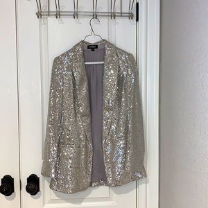 Express Champagne Sequin Boyfriend Blazer